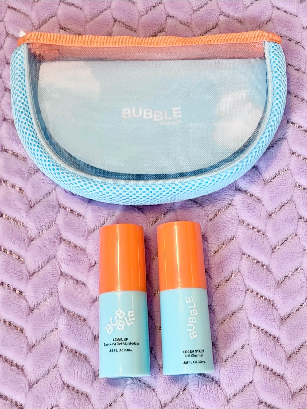 NWT Bubble Skincare Blue & Orange Travel Set